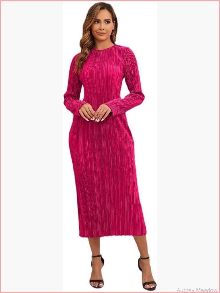 Bodycon Midi Dress Ribbed Knit Slim Fit Side Slit Long Sleeve V-Neck Vacation